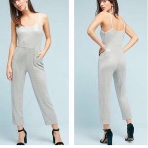 Anthropologie Ett:Twa Claudette NWT silver gray Sequin jumpsuit; size 6, pockets